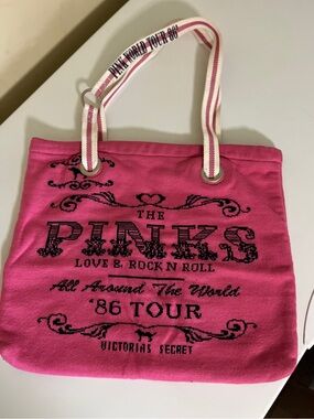Victoria's Secret Pink Canvas Tote with Striped Handles
